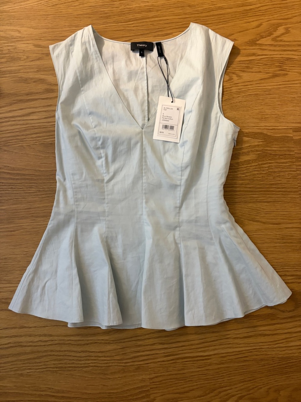 NWT Theory Light Blue Perfect Cotton Peplum Top